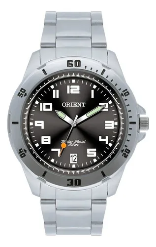 Relógio de pulso Orient MBSS1155A com correia de aço inoxidável cor prata - fundo preto