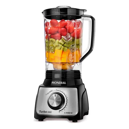 Liquidificador Turbo, Mondial, 1100w - L-1100 Bi Preto/inox 220v