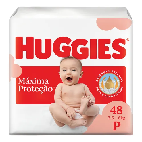 Huggies Fralda Descartável Máxima Proteção P - 48 Un