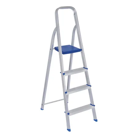 Escada Alumínio 4 Degraus Mor Prateado/azul