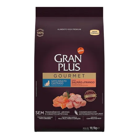 Alimento Gran Plus Gourmet Para Gato Adulto Castrado Sabor Salmão E Frango De 10.1 Kg
