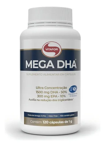 Suplemento em cápsulas Vitafor Mega DHA omega 3 DHA sabor neutro em pote de 120 cápsulas