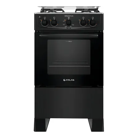 Fogão 4 Bocas Atlas Mônaco Plus Preto Com Mesa Inox E Acendimento Automático Bivolt 127/220v