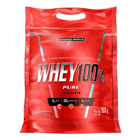 Whey 100% Pure Pouch Chocolate 900g Integralmedica - Pós-treino Completo Com Bcaas E Rápida Absorção