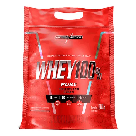 Whey 100% Pure Pouch Cookies 900g Integralmedica - Suplemento Nutritivo Para Treinos De Alta Performance Cookies & Cream