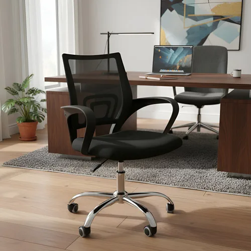 Cadeira Escritório Prizi 9050 Preta Giratória Altura Ajustável Espuma Mesh