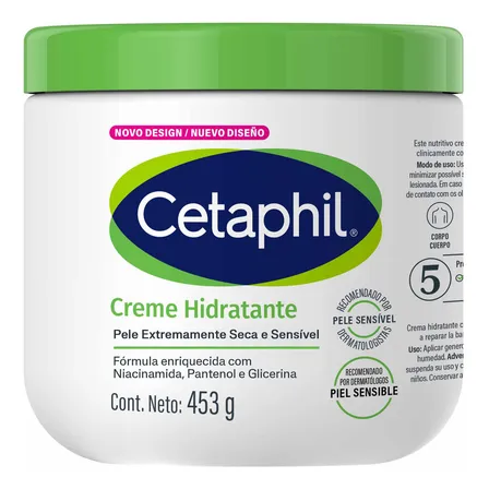 Cetaphil Creme Hidratante Corporal 453g | Pele Sensível, Normal A Seca | Hidratação 48h | Niacinamida E Pantenol (pró-vitamina B5) Neutra