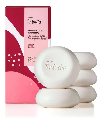 Sabonete Em Barra Natura Tododia Cereja E Avelã Caixa Com 5 Unidades 90g Cada