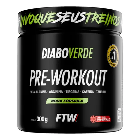 Suplemento Em Pó Pre Treino Pre Workout Pote 300g Sabor Frutas Vermelhas FTW - DIABO VERDE