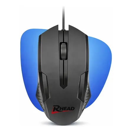 Mouse USB Com Fio Rhead Preto Óptico 1200 DPI Alta Precisão Design Ergonômico Confortável Plug and Play Ideal Para Computador Notebook Escritório Trabalho Estudos Uso Diário