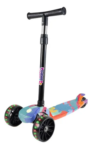 Patinete Infantil 3 Rodas Dobrável Com Led Conect Brinq Bv0011 Brinquedo Para Crianças Estável, Seguro E Divertido Colorido Azul