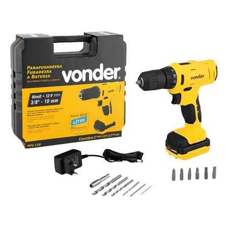 Parafusadeira Furadeira A Bateria 3/8 12 V Pfv 120 Vonder Amarelo 127/220v 50 Hz/60 Hz