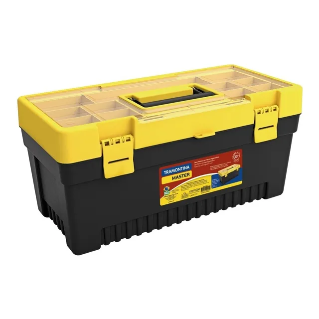 Caixa Plástica P/ Ferramentas 20'' C/ Tampa Org. Tramontina Cor Preto/Amarelo