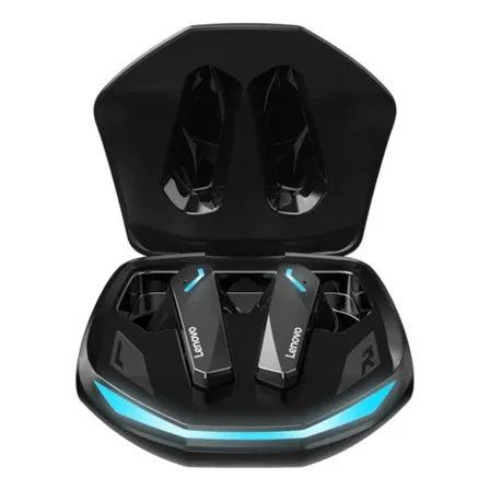 Fone gamer in-ear sem fio Lenovo TWS GM2 Pro preto luz LED azul som imersivo longa bateria