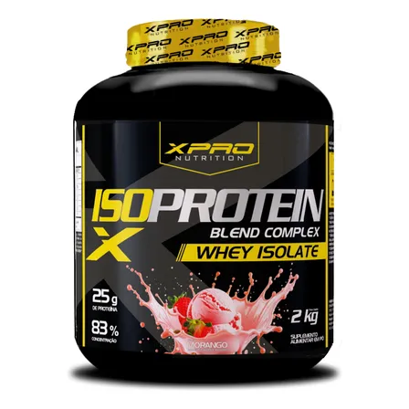 XPRO Nutrition Suplemento Whey Protein isolado Iso Protein Blend Complex proteínas Iso sabor morango pote de 2kg em po