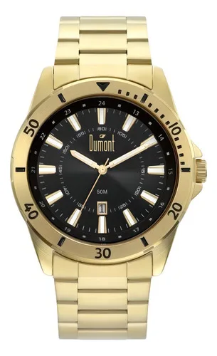 Relógio Analógico Berlim Masculino Dourado E Preto Dumont