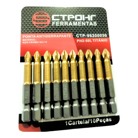 Kit Pontas Bit Ph2 50mm Magnética Titânio Antiderrapante 10