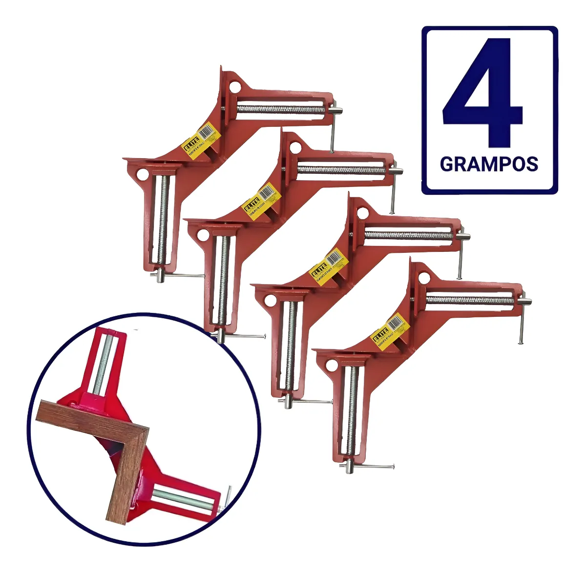 Kit 4 Grampo Sargento Angular 90° Marceneiro Cantoneira