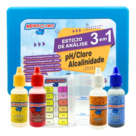 Kit 3 Em 1 Teste Medidor Ph Cloro Alcalinidade Água Piscinas