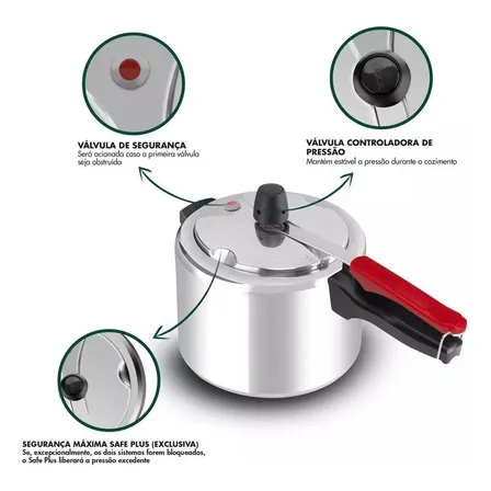 Panela De Pressão Clock Eco Polida 4,5 Litros 9295306123 Cor Prateado