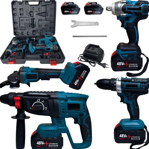 Kit 4 Ferramentas 48v Martelete Furadeira Esmerilhadeira
