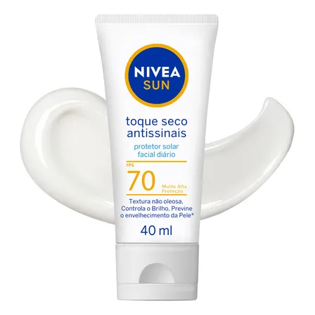 NIVEA SUN Protetor Solar Facial Toque Seco Antissinais FPS70 40ml, Alta Proteção UVA/UVB, Controla a Oleosidade, Previne Envelhecimento, Textura Leve