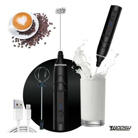 Mixer Elétrico Portátil 2 em 1 Recarregável Potente Misturador de Bebidas e Ovos 3 Velocidades Usb Batedor e Fue Fouet Marca Woosh