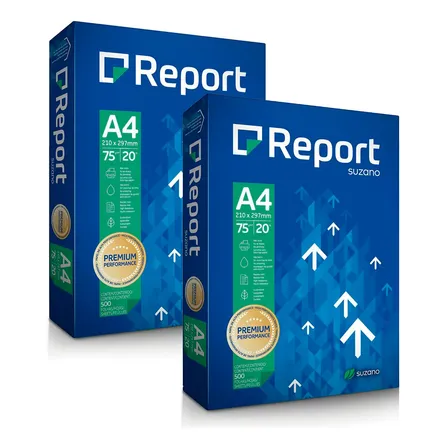Kit 2 Resma Papel A4 Sulfite Premium 75g 1000 Folhas Report Cor Branco