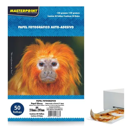 50 Folhas Papel Fotográfico Adesivo Glossy 130g A4 Cor Branco