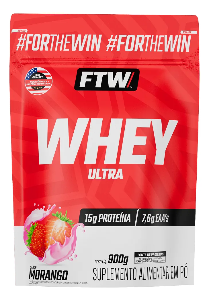 Whey Concentrado Ultra Protein Refil 900g Sabor Morango - Ftw