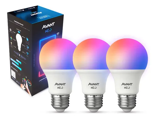 Kit 3 Lampadas Led Pera Smart Inteligente Wi Fi 2.4ghz Alexa Google 10w Rgb 2700k/6500k Branco Quente/neutro/frio E27 Cod: 290028177-3 Avant Neo