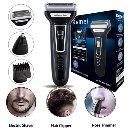 Barbeador E Cortador De Cabelo 3 Em 1 Kemei Km-6558 Preto 127/220v