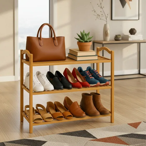 Sapateira Organizadora 3 Andares Em Bambu Multiuso 68x24cm Clink CK5679 Cor Marrom