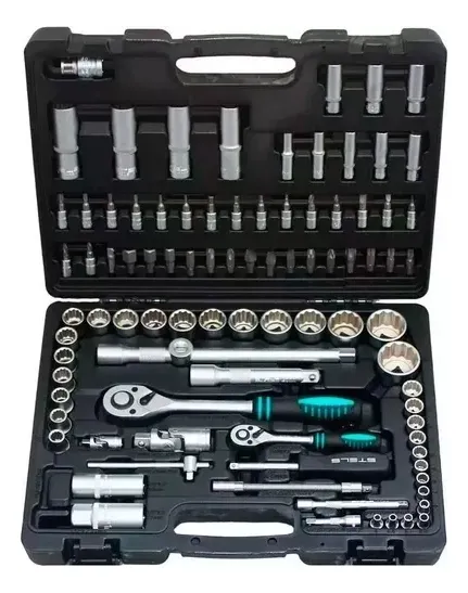 Jogo De Soquetes Encaixe 1/4 E 1/2 Pol Com 94 Pecas Stels Cor Preto
