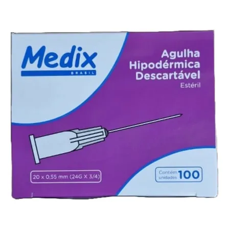 Agulha HiPodérmica Descartável 20x0,55mm Medix Caixa Com 100 Unidades