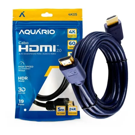 Cabo Hdmi 2.0 4k Blindado 5m Ponta Gold 60hz Aquário