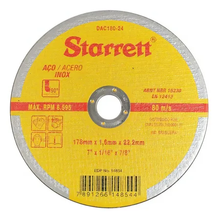 Kit 12 Disco De Corte Starrett Para Metal E Aço Inox 7 Pol Amarelo