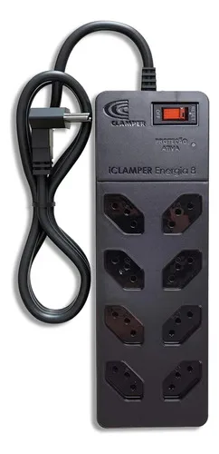 Filtro De Linha Com Protetor De Surto Dps Iclamper Energia 8 Tomadas 3 Pinos 10 Amperes Com Tecnologia Lcf Anti Raio Cor Preto 127/220v