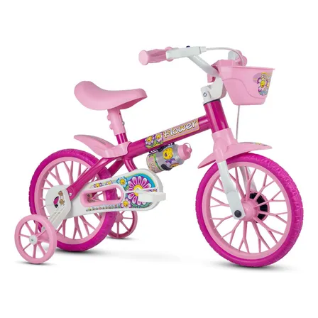 Bicicleta Rosa Nathor Flower Infantil Aro 12 Menina Cestinha