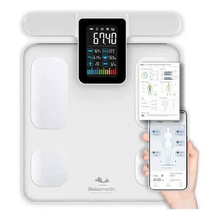 Balança Bioimpedância Corporal Digital Profissional 8 Eletrodos Bodyscan Pro - Relaxmedic Cor Branca