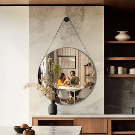 Espelho Adnet De Parede Escandinavo 60cm Com Suporte Cor Preto - Ideal Como Espelho Para Banheiro, Sala Ou Quarto. Redondo E Grande, Perfeito Para Penteadeira E Maquiagem