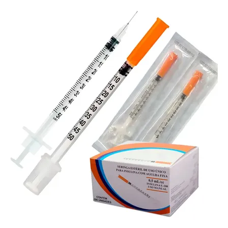 Seringa Insulina Sr 0.5ml 6 X 0.25mm Agulha Fixa 100 Unidade Capacidade 0.5 Ml