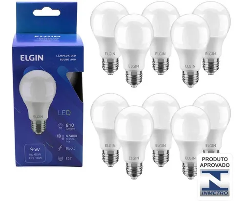 Kit 10 Lâmpada Led 9w Bulbo Soquete E27 Casa Comércio Cor Da Luz 6500k Voltagem