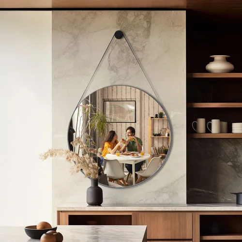 Espelho Adnet De Parede Escandinavo 60cm Com Suporte Cor Caramelo - Ideal como Espelho Para Banheiro, Sala ou Quarto. Redondo e Grande, Perfeito para Penteadeira e Maquiagem