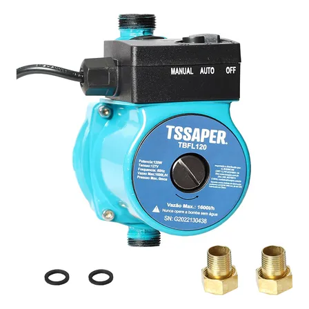 Bomba De Água Pressurizadora 120w 1600l/h silenciosa água quente e fria para torneiras e chuveiros bomba de pressao da agua - Tssaper TBFL120