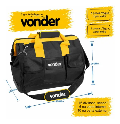 Bolsa Em Lona Para Ferramentas 15 Pol Bl-070 Vonder cor Preto/Amarelo