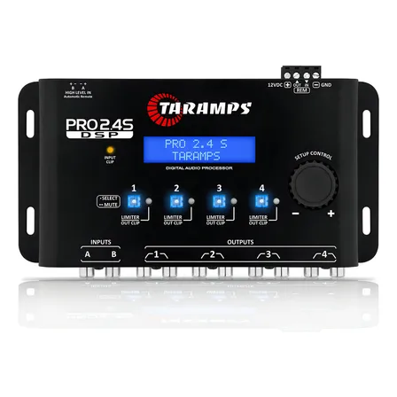 Processador De Áudio Taramps Pro 2.4s Digital 4 Vias Saída Rca E Fio Crossover Equalizador 15 Bandas Anti-puff Alinhamento Som Automotivo Profissional Alta Performance 12 Presets Dsp