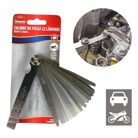 Calibre Folga Corneta 22 Lâminas Metal Ajuste Válvulas Moto Carro