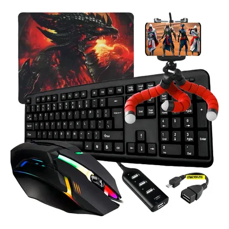 Kit Gamer Completo Mobilador Teclado Mouse Top Led Cor Do Teclado Preto Cor Do Mouse Preto / Micro Usb / V8