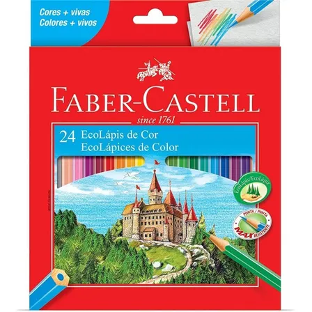 Lápis De Cor 24 Cores Faber-castell Ecolápis Sextavado 120124g Variados